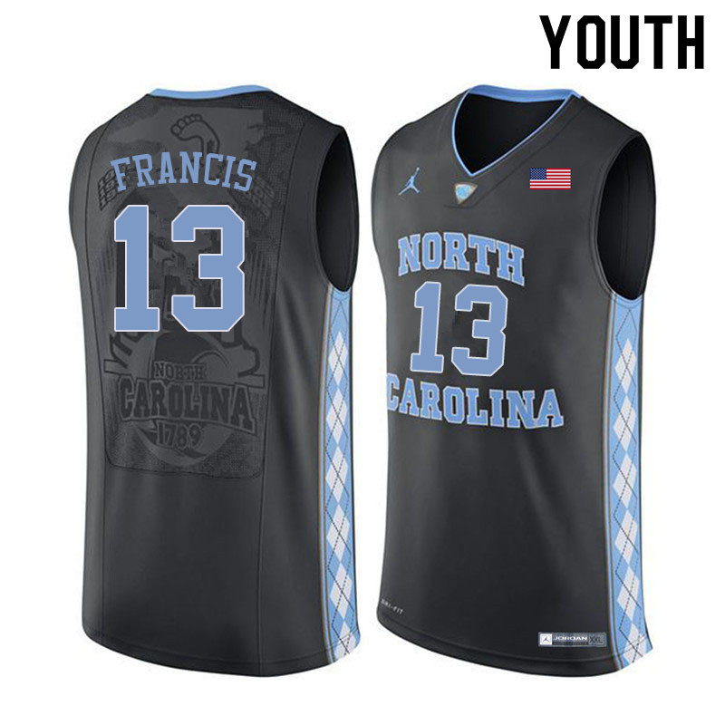 Youth #13 Jeremiah Francis North Carolina Tar Heels College Basketball Jerseys Sale-Black